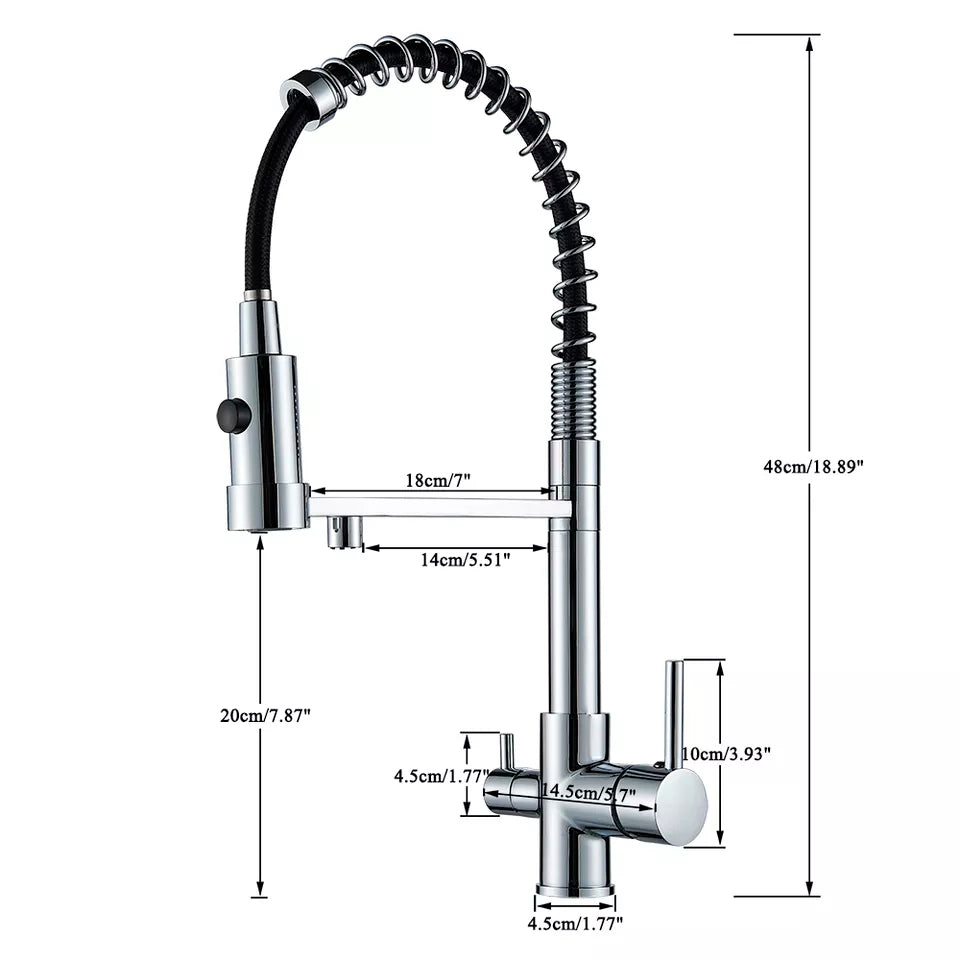 Rubinetto da cucina a 3 vie in acciaio inox, girevole a 360°, rubinetto da cucina 3 in 1, per filtro dell'acqua, rubinetto ad alta pressione 