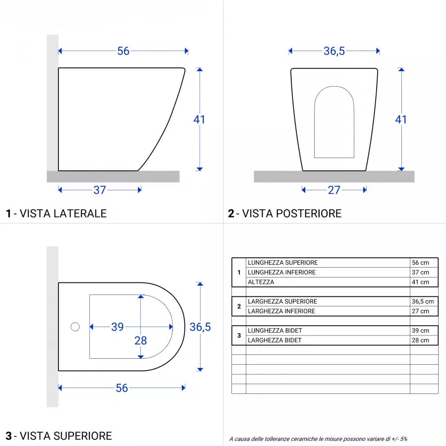 Sanitari filomuro ceramica vaso con bidet e sedile SoftClose