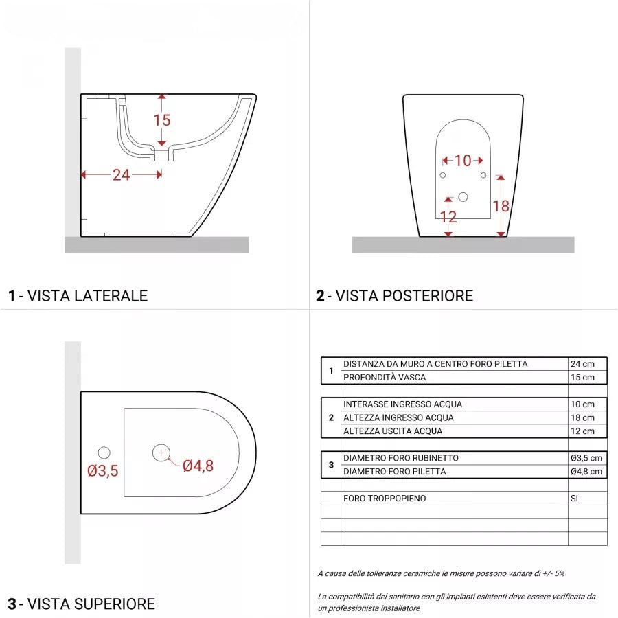 Sanitari filomuro ceramica vaso con bidet e sedile SoftClose