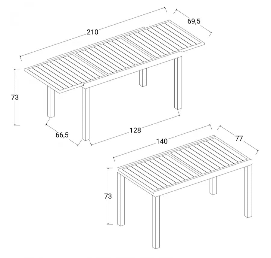 Tavolo da giardino allungabile 140-210x77 cm in alluminio tortora