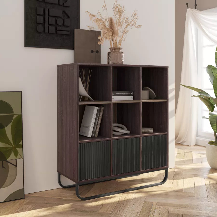 Libreria 96x111h cm in legno effetto cannettato