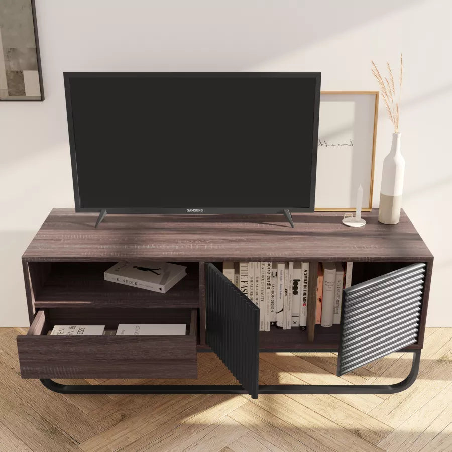 Mobile porta tv 120 cm in legno effetto cannettato rovere e nero