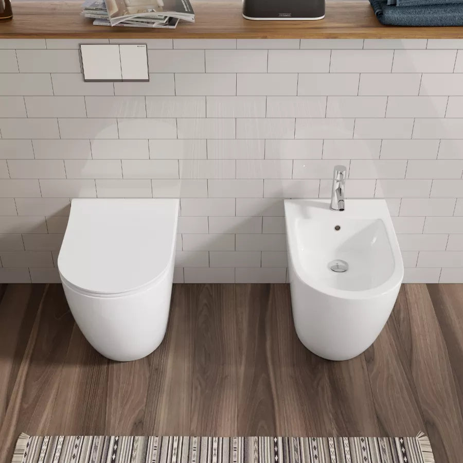 Sanitari filomuro ceramica vaso con bidet e sedile SoftClose