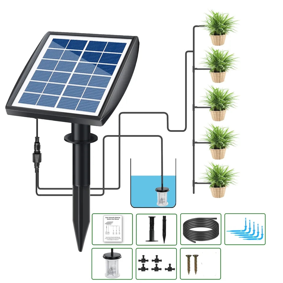 Irrigazione Automatica Energia Solare, Set di Irrigazione Automatica da Giardino con Tubo Lungo 15M e Gocciolatore, Adatto per Piante in Vaso da Giardino e Balcone All'aperto, Verdure