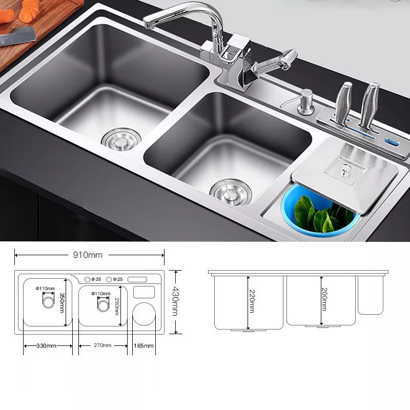 Lavello cucina acciaio inox due vasche e accessori