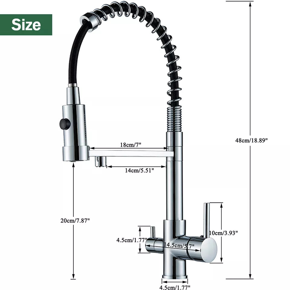 Rubinetto da cucina a 3 vie in acciaio inox, girevole a 360°, rubinetto da cucina 3 in 1, per filtro dell'acqua depuratore, rubinetto ad alta pressione