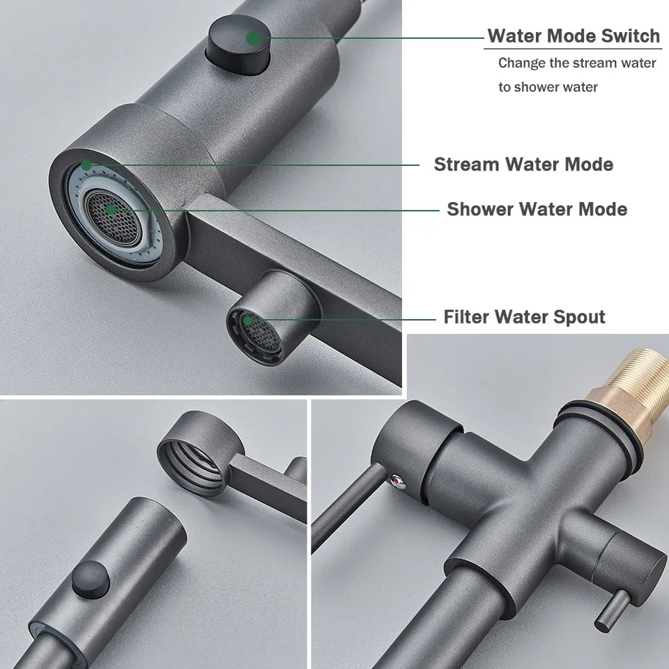 Rubinetto da cucina a 3 vie in acciaio inox, girevole a 360°, rubinetto da cucina 3 in 1, per filtro dell'acqua depuratore, rubinetto ad alta pressione