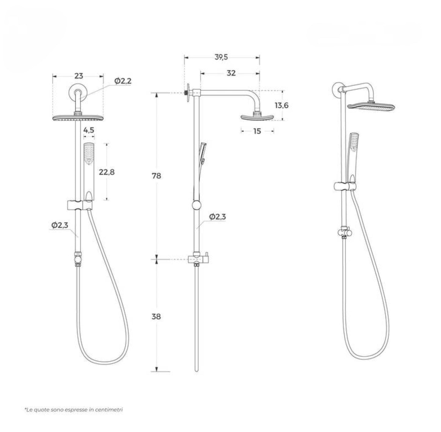 Colonna doccia con soffione doccino deviatore e flessibile in ABS cromato