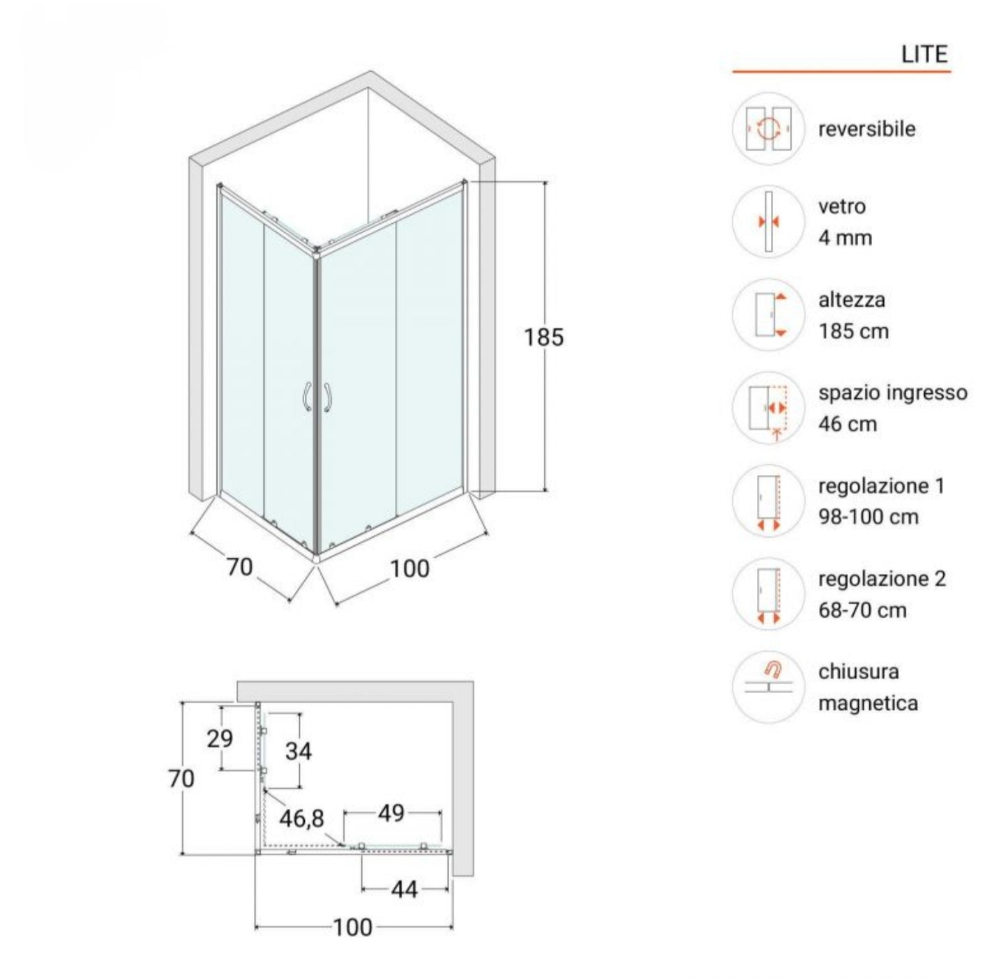 Box doccia 70 x 100