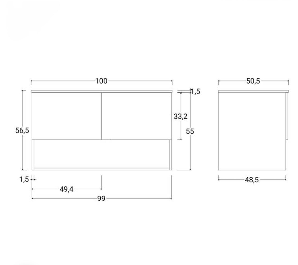 Mobile bagno sospeso con specchio 100 cm profondità 50,5 cm rovere frassino