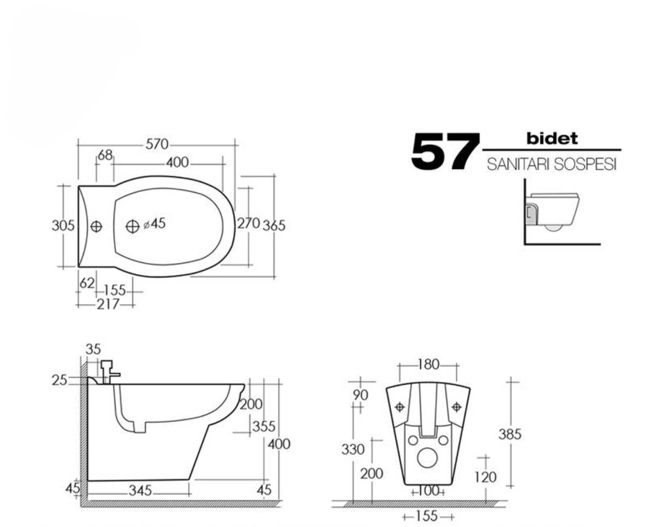 Sanitari sospesi in ceramica con sedile copri wc standard arredo moderno