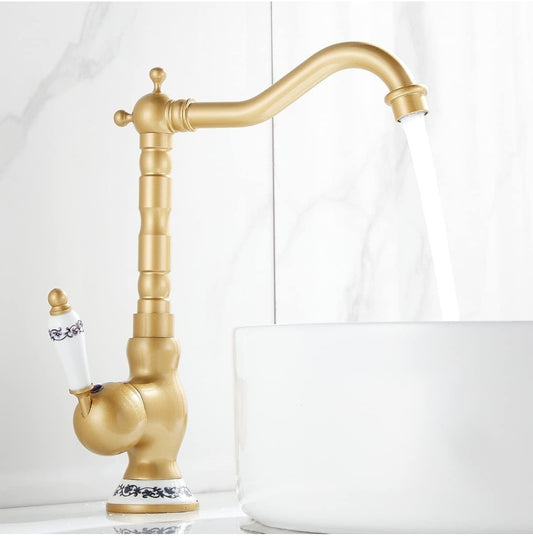 Miscelatore Rubinetto Antico Monocomando per Lavabo Rubinetto Alto da Cucina o Bagno in Ottone Calda e Fredda del Rubinetto (Oro)