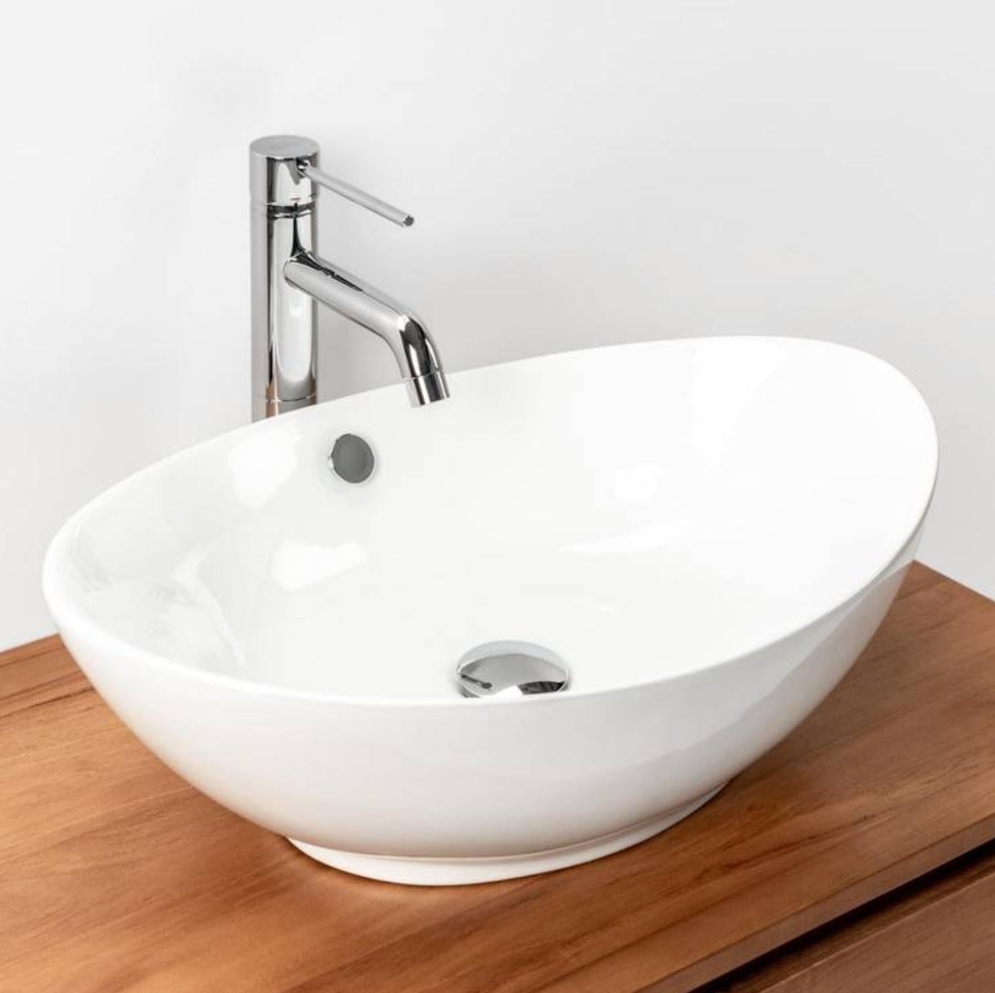 Lavabo ovale a bacinella 60x37 cm in ceramica bianco lucido