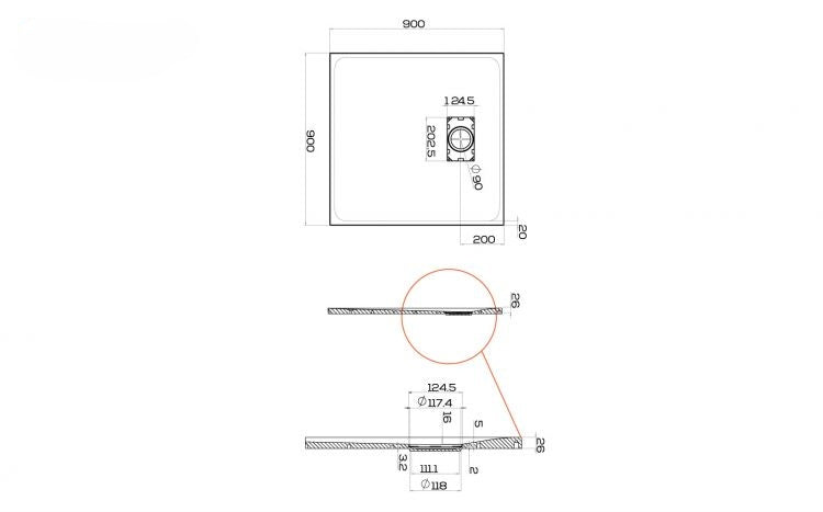 Piatto doccia 90x90 nero ultraslim effetto pietra riducibile su misura