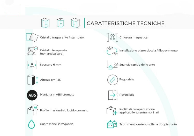 Box doccia 70x90 cm doppio scorrevole vetro temperato 6mm stampato 185h