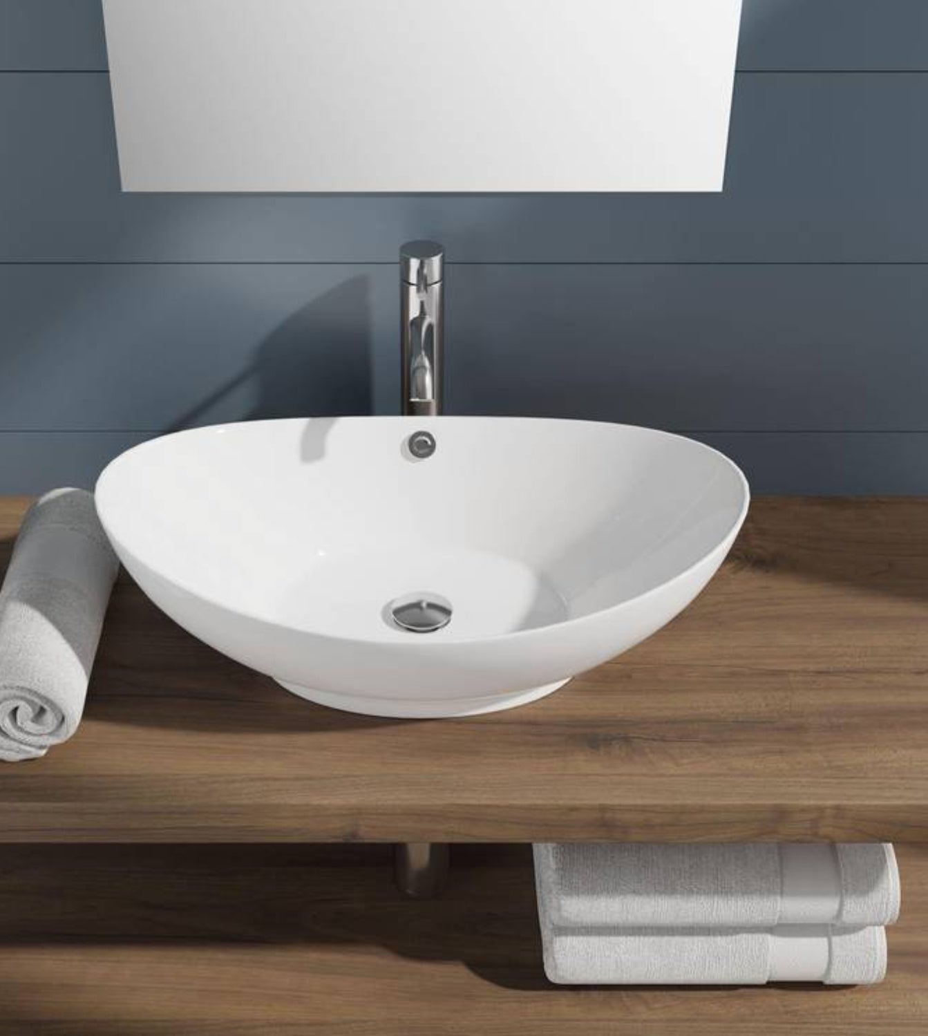 Lavabo ovale a bacinella 60x37 cm in ceramica bianco lucido