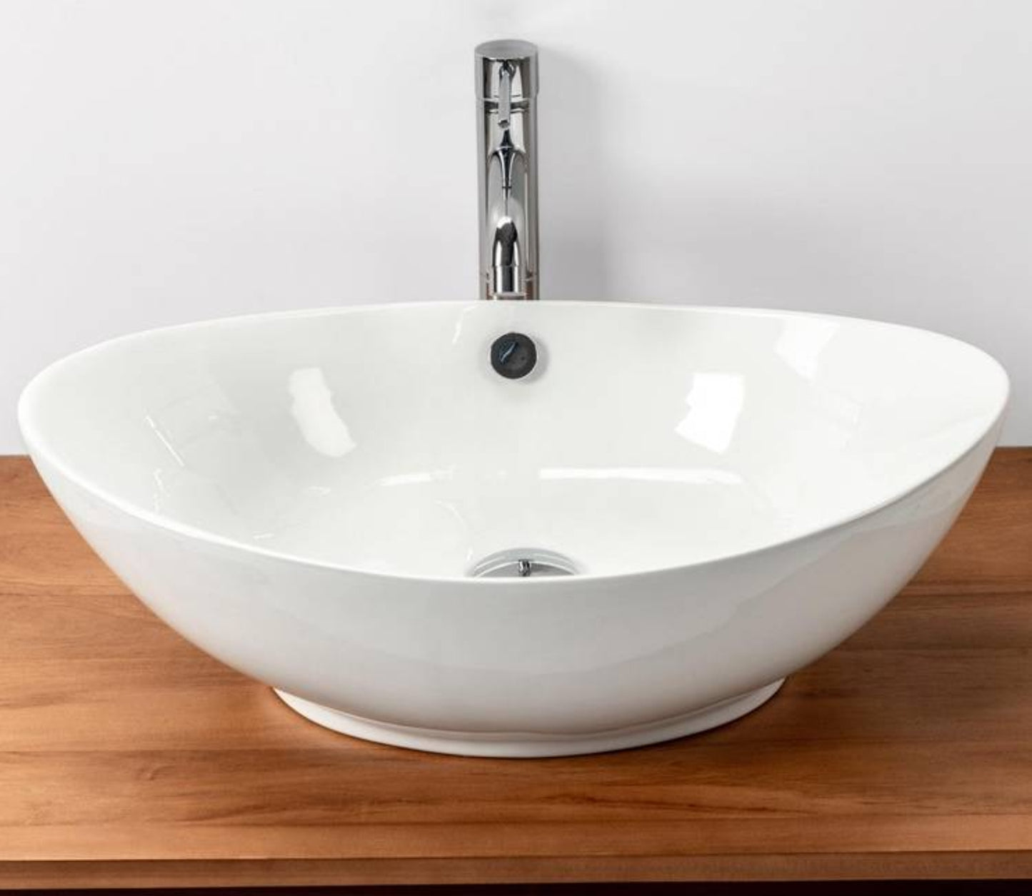 Lavabo ovale a bacinella 60x37 cm in ceramica bianco lucido