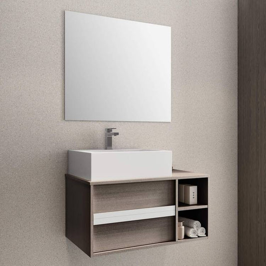 Mobile bagno sospeso 80 cm rovere grigio 1 cassettone