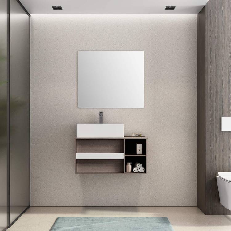 Mobile bagno sospeso 80 cm rovere grigio 1 cassettone