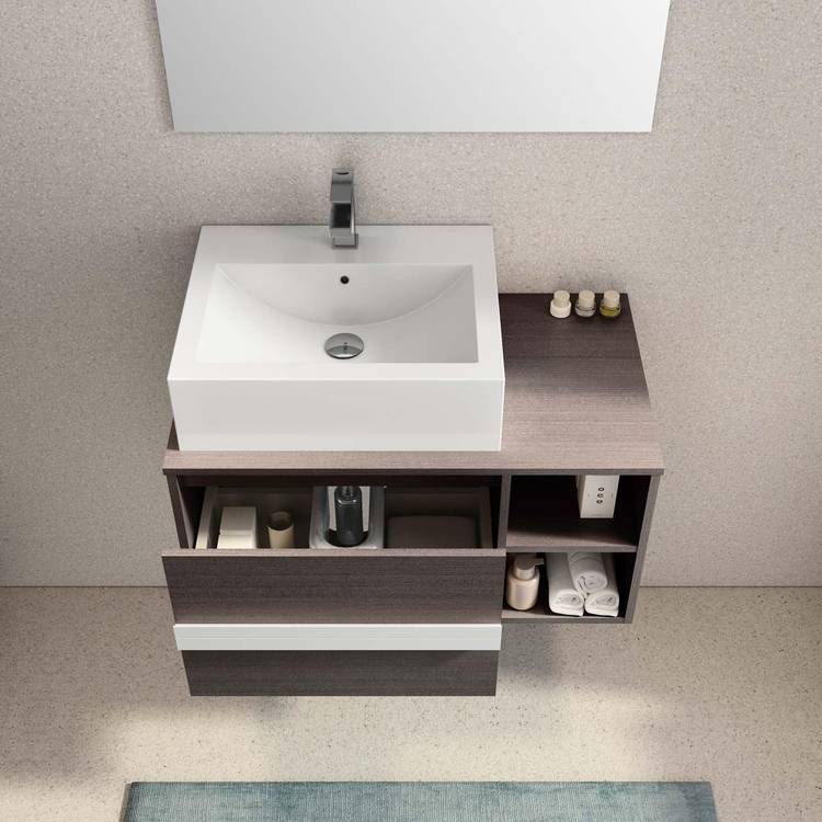 Mobile bagno sospeso 80 cm rovere grigio 1 cassettone