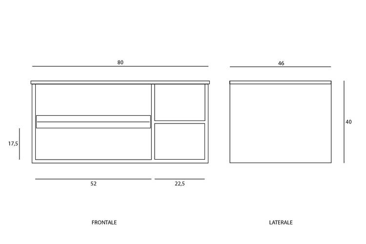 Mobile bagno sospeso 80 cm rovere grigio 1 cassettone