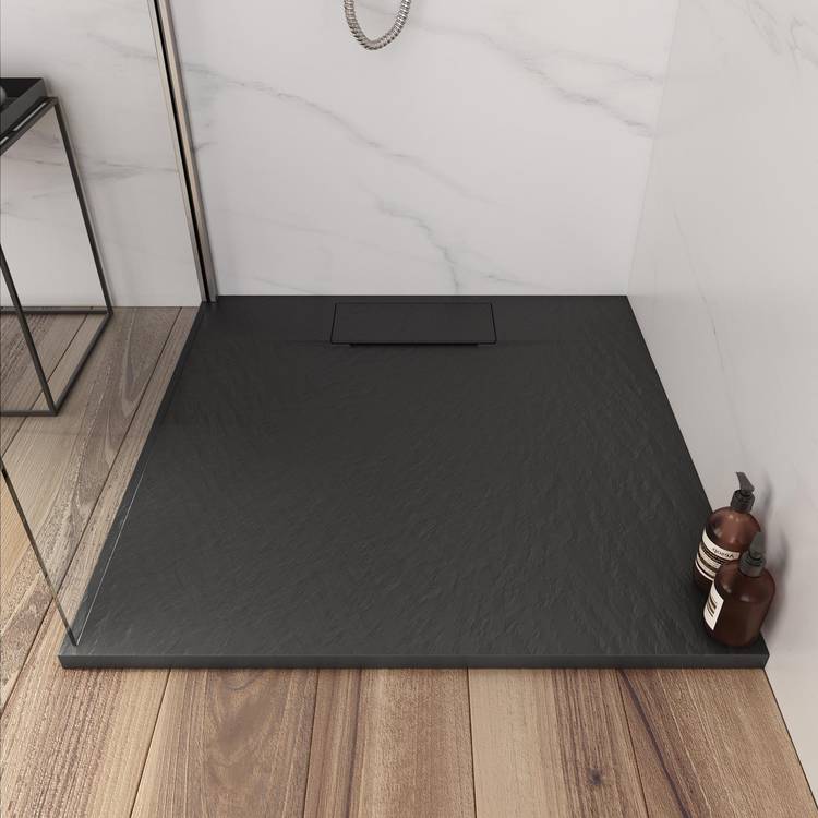 Piatto doccia 80x80 in resina effetto pietra ardesia nero