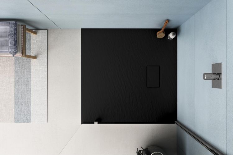 Piatto doccia 90x90 nero ultraslim effetto pietra riducibile su misura