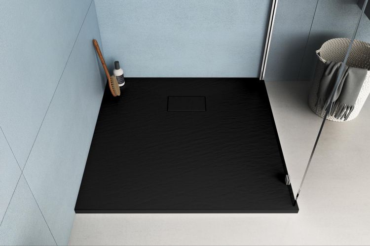 Piatto doccia 90x90 nero ultraslim effetto pietra riducibile su misura