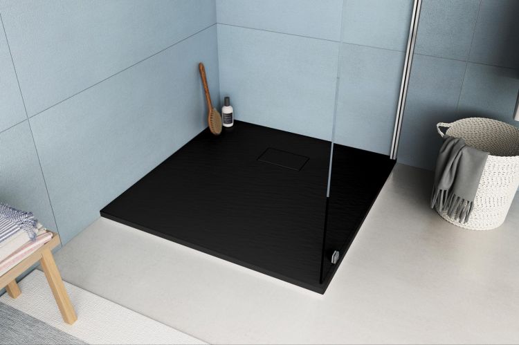 Piatto doccia 90x90 nero ultraslim effetto pietra riducibile su misura