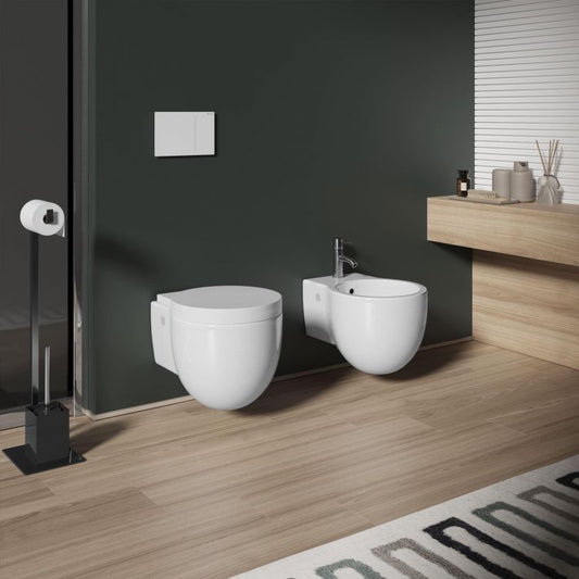 Sanitari sospesi in ceramica lucida con sedile copri wc softclose salvaspazio