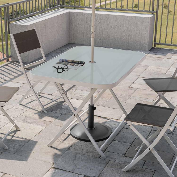 Set pranzo da giardino con ombrellone tortora